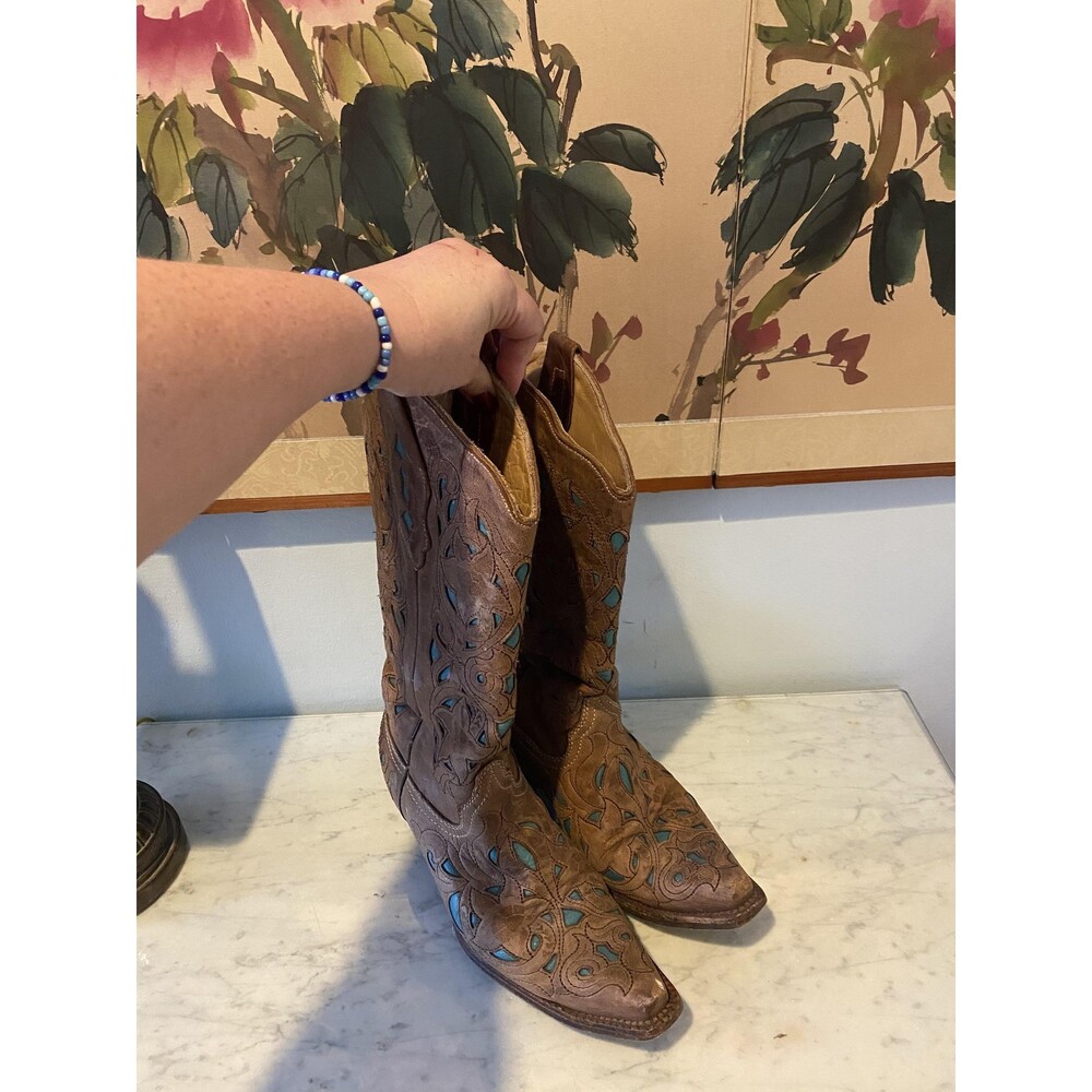 Corral Boots Womens Size 7.5 Brown Leather Embroidered Western Cowboy A1952